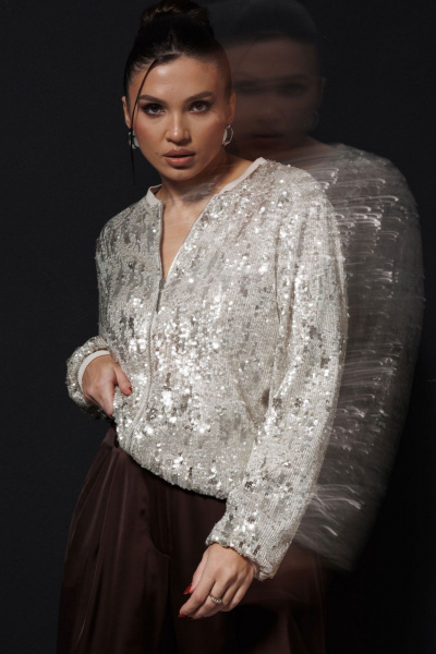 Бомбер, брюки Mislana 1283/1 серебро/шоколад - фото 3