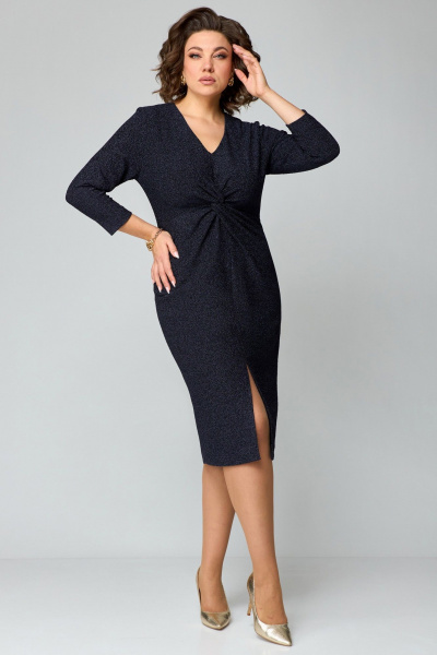 Клубное платье из трикотажа с разрезом и блестящим эффектом Мишель стиль 1234 темно-синий - фото 1