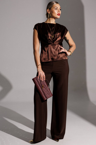 Брюки, топ Мода Юрс 25-2947 коричневый - фото 1