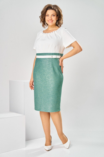 Жакет, платье Romanovich Style 3-2697 белый/зелень - фото 13