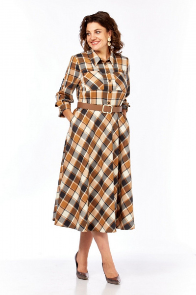 Платье Милора-стиль 1385 карамельно-коричневая_клетка - фото 5