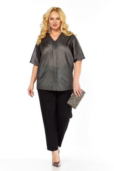 Блуза, брюки Элль-стиль 2439 серебро_черный - фото 8