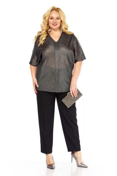 Блуза, брюки Элль-стиль 2439 серебро_черный - фото 7
