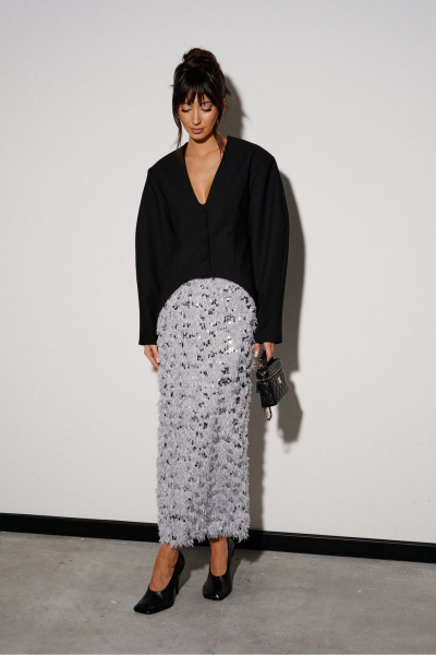 Юбка из светлого полотна с пайетками и перьями ANNETE A1382 - фото 2