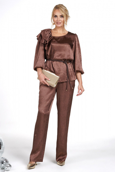 Блуза, брюки Alani Collection 2479 капучино - фото 1