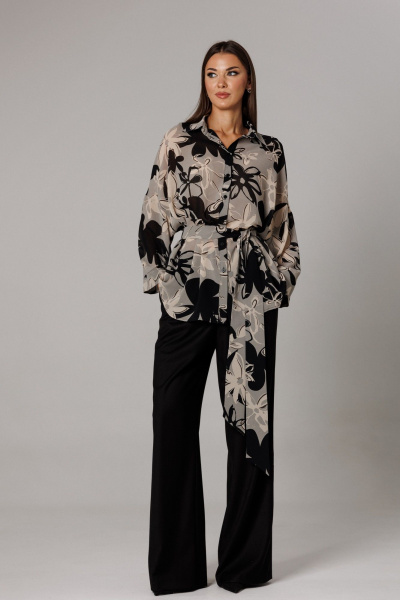 Блуза, брюки Ларс Стиль 1166 черный-серый - фото 6