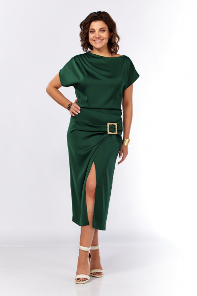 Платье Ольга Стиль С-902 зеленая_бутылка - фото 2