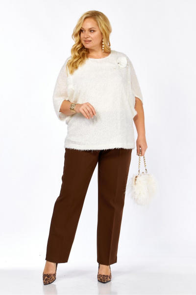 Блуза, брюки Элль-стиль 2423 молоко_корица - фото 11
