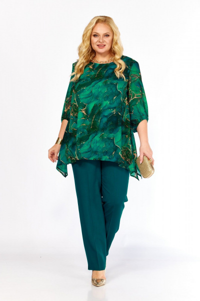 Блуза, брюки Элль-стиль 2263/14 изумруд - фото 7