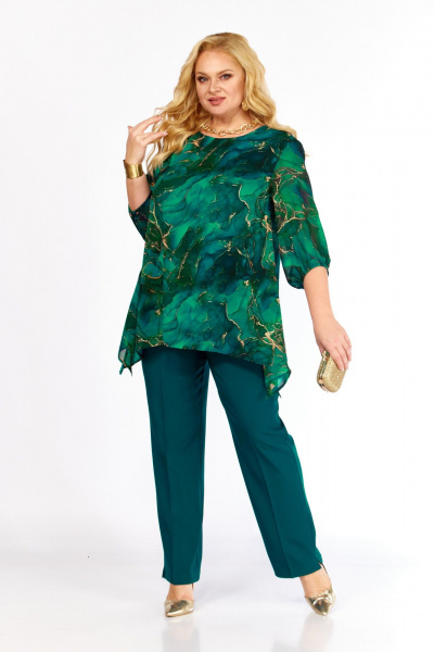 Блуза, брюки Элль-стиль 2263/14 изумруд - фото 6
