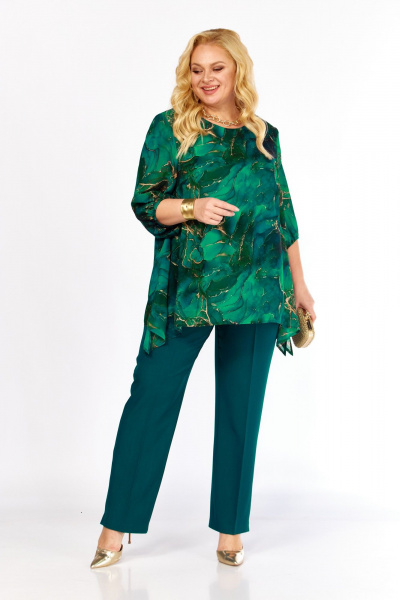 Блуза, брюки Элль-стиль 2263/14 изумруд - фото 5