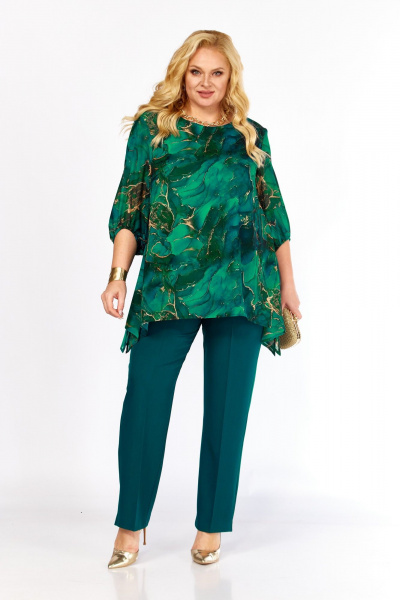 Блуза, брюки Элль-стиль 2263/14 изумруд - фото 2