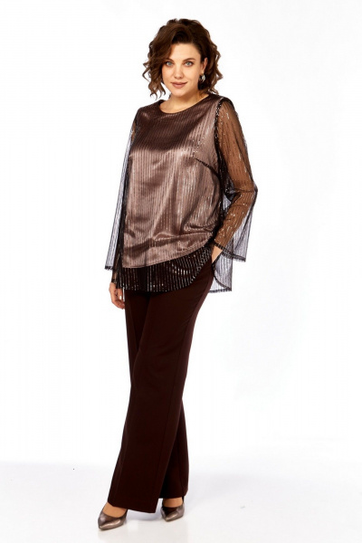 Блуза, брюки Милора-стиль 1407 шоколад - фото 4