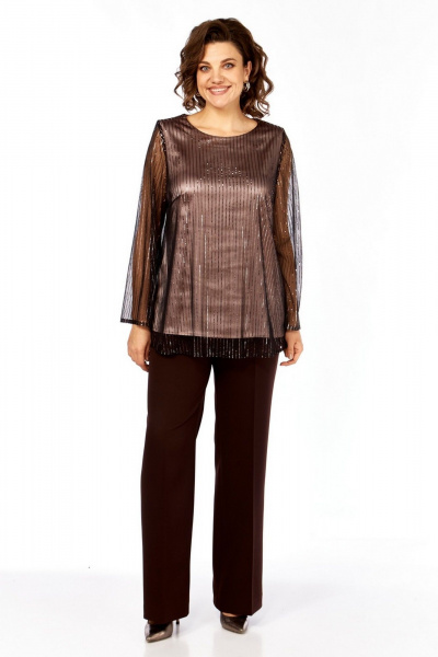 Блуза, брюки Милора-стиль 1407 шоколад - фото 1