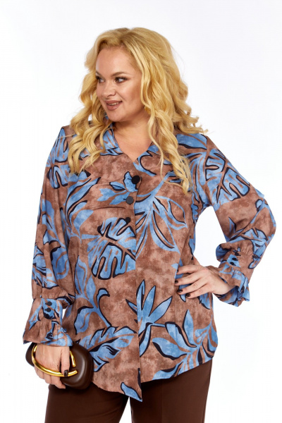 Блуза Элль-стиль 2398/2а коричневый_голубой_принт - фото 7
