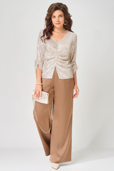 Блуза, брюки, клатч Fita 4152 золотисто-бежевый - фото 1
