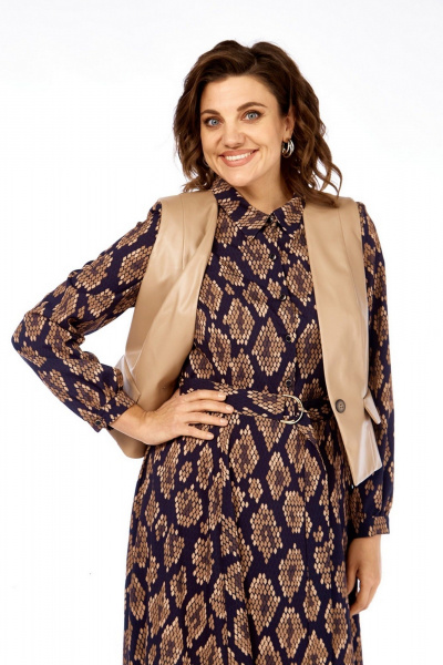 Жилет, платье Милора-стиль 1380/1 черный+капучино_соты - фото 2