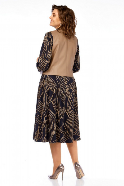 Жилет, платье Милора-стиль 1380/1 черный+капучино_листья - фото 3