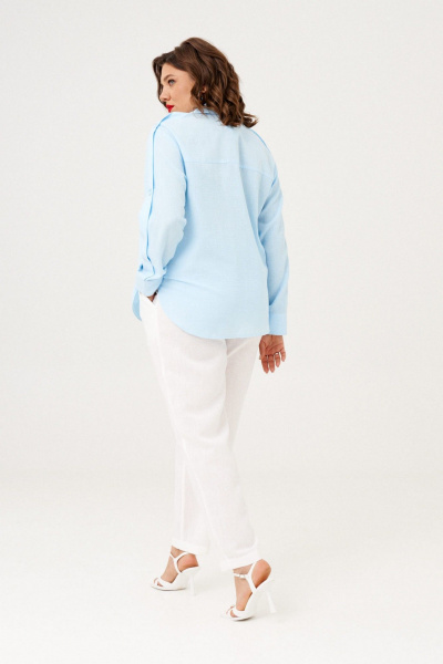 Летний комплект из брюк и блузы из льна и текстиля Almirastyle 377 голубой,белый - фото 7