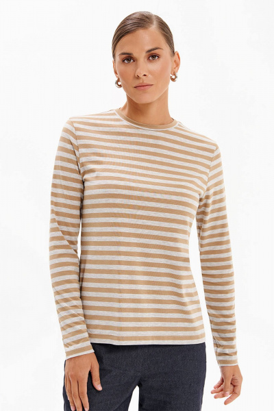 Лонгслив Nelva 23529 серо-бежевый полоска - фото 1
