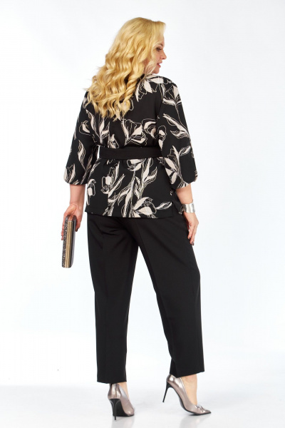 Блуза, брюки Элль-стиль 2446 черный_белый_принт - фото 3