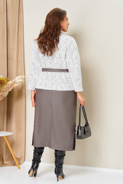 Джемпер, юбка VOLNA 1447 бежево-белый - фото 5