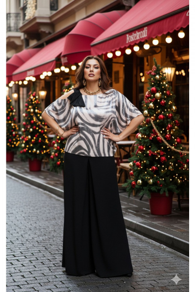 Блуза, брюки Vittoria Queen 26233/1 серо-розовый_черный - фото 9