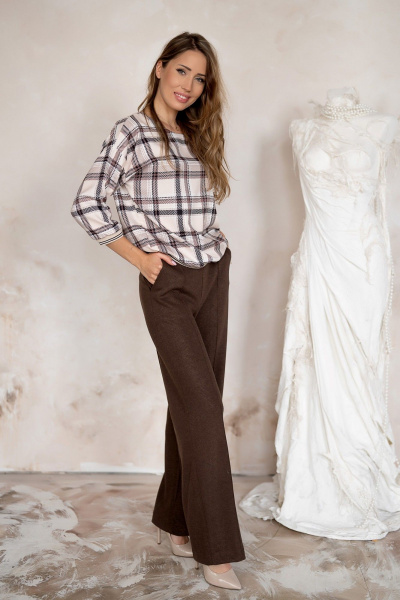 Блуза Nika.PL 03084 клетка_беж - фото 2
