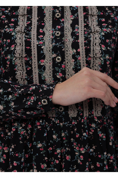 Платье Полинушка 682/1 розочки на черном - фото 4