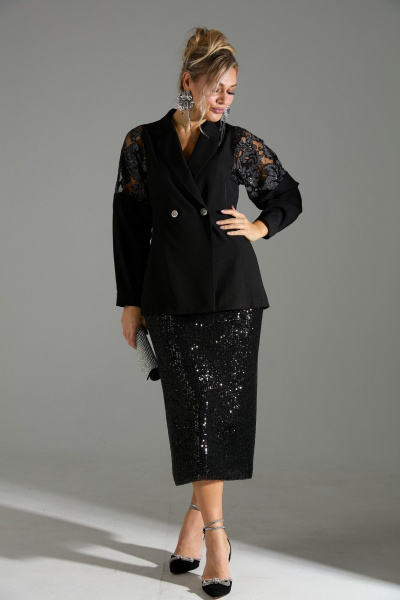 Жакет, юбка LM К72042 черное_кружево - фото 1