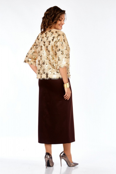 Блуза, юбка Ольга Стиль Л-433 золото-коричневый - фото 5