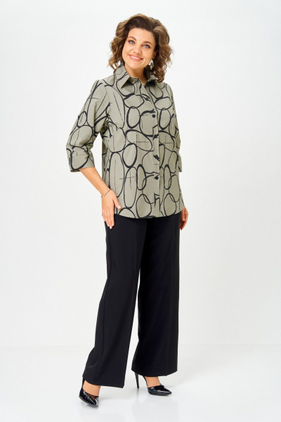 Блуза БелЭльСтиль 877-3 26 22 олива-черный - фото 5