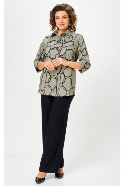 Блуза БелЭльСтиль 877-3 26 22 олива-черный - фото 4