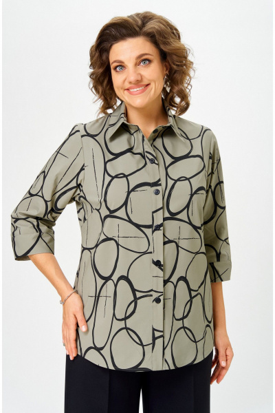 Блуза БелЭльСтиль 877-3 26 22 олива-черный - фото 1