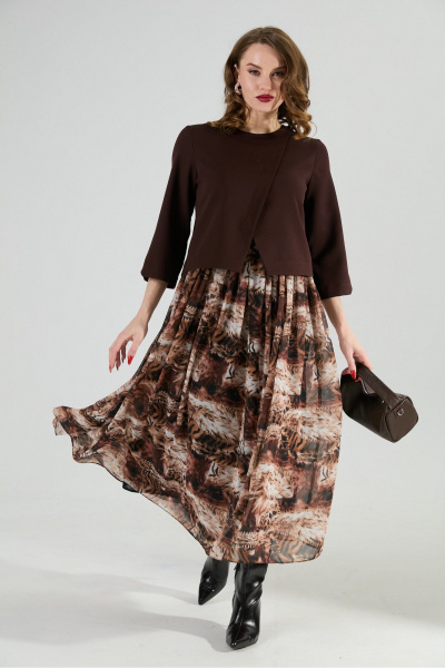 Платье NikVa 1007-1 шоколад_тигровая абстракция - фото 6