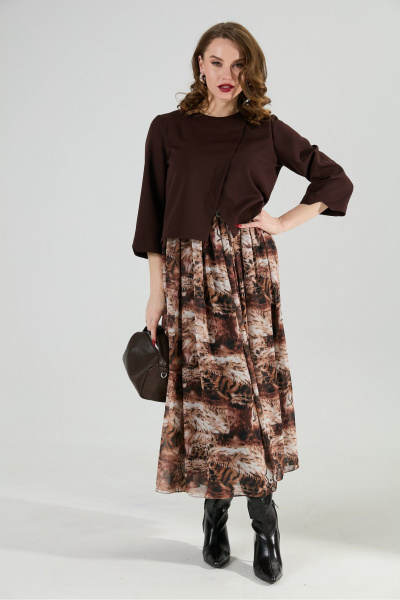 Платье NikVa 1007-1 шоколад_тигровая абстракция - фото 2