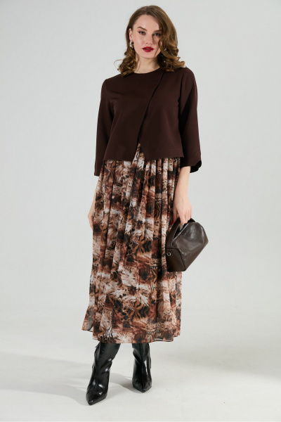 Платье NikVa 1007-1 шоколад_тигровая абстракция - фото 1