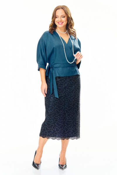 Блуза, юбка T&N 7706 синий-морской-черный - фото 2