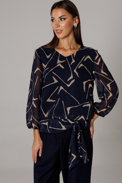 Блуза, брюки Ларс Стиль 1162 сине-бежевый - фото 4