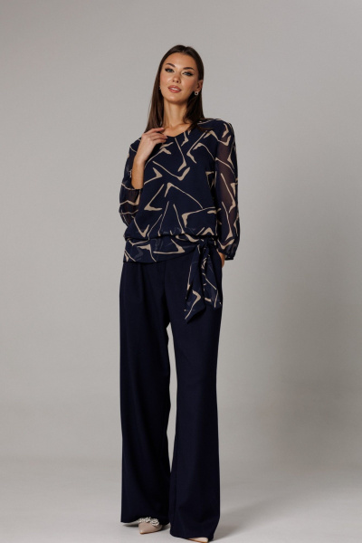 Блуза, брюки Ларс Стиль 1162 сине-бежевый - фото 3