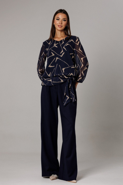 Блуза, брюки Ларс Стиль 1162 сине-бежевый - фото 2