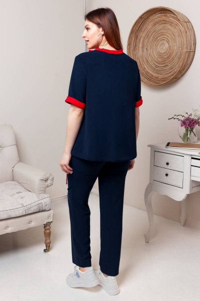 Блуза, брюки Gold Style 2475 темно-синий,ярко-красный - фото 2