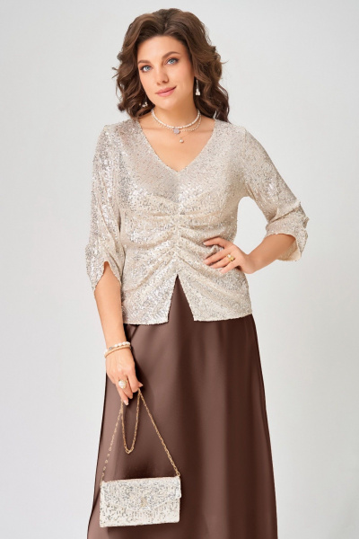 Блуза, клатч, юбка Fita 4153 шоколадно-бежевый - фото 5