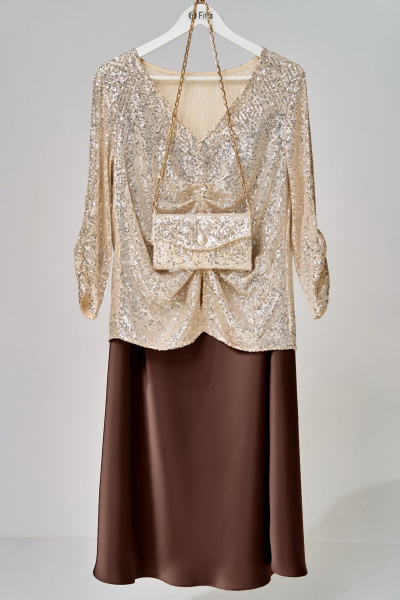Блуза, клатч, юбка Fita 4153 шоколадно-бежевый - фото 2