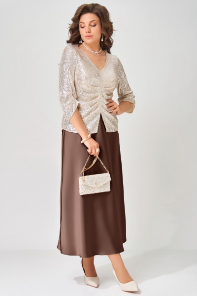 Блуза, клатч, юбка Fita 4153 шоколадно-бежевый - фото 4