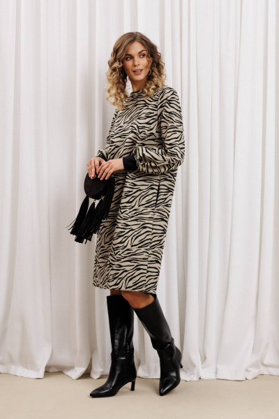 Платье Gizart 7385/1 бежево-черный тигр - фото 3