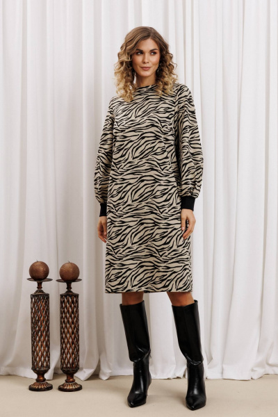 Платье Gizart 7385/1 бежево-черный тигр - фото 1