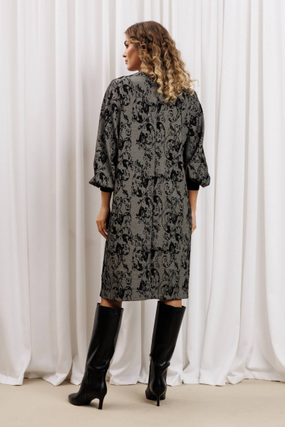 Платье Gizart 7385/1 серо-черный с цветами - фото 5