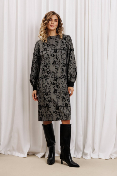 Платье Gizart 7385/1 серо-черный с цветами - фото 1