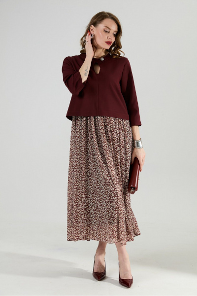 Платье NikVa 1009-1 бургунди и цветы на винном фоне - фото 4